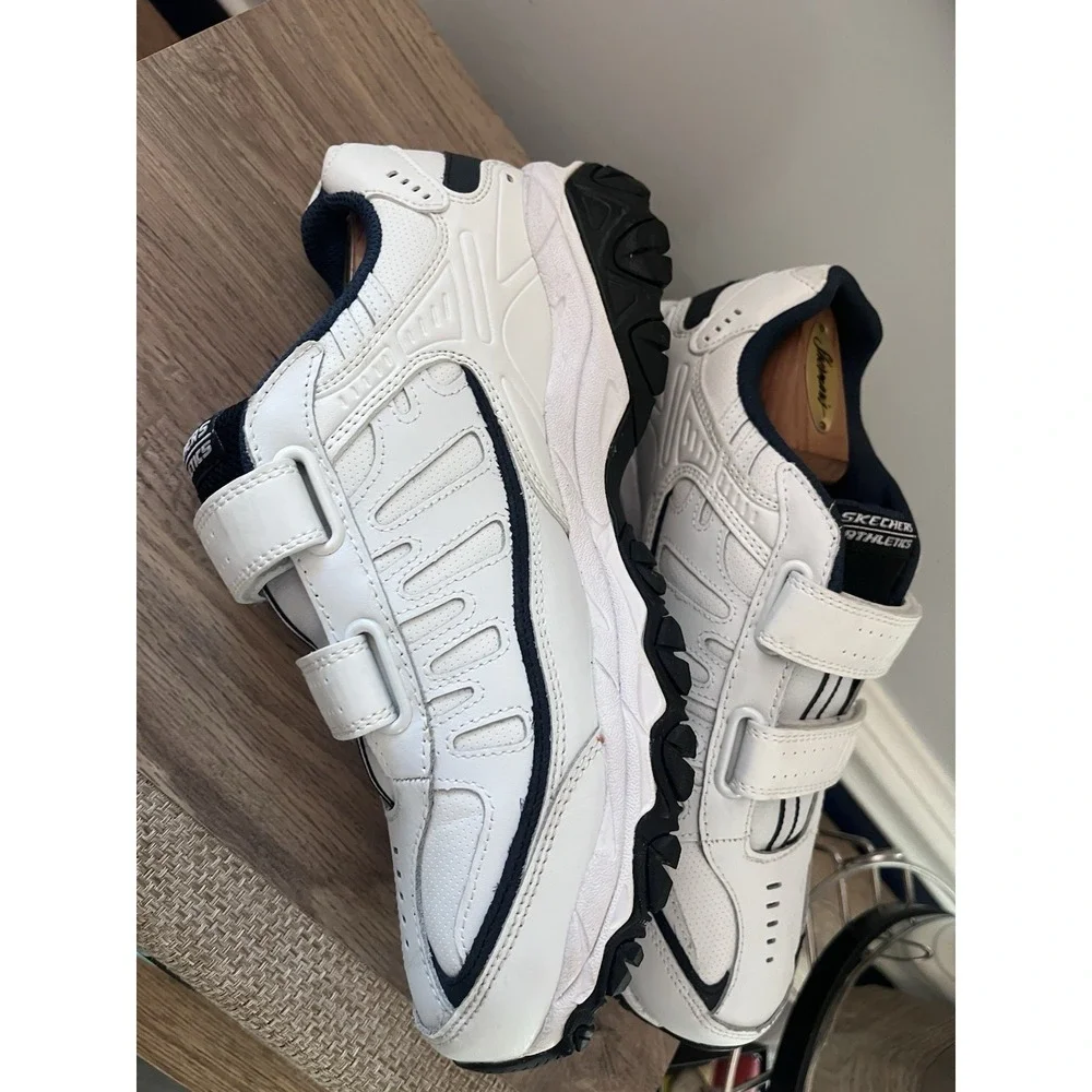 Skechers Mens After Burn Memory Shoes Sneakers Size 9 White & Navy Blue